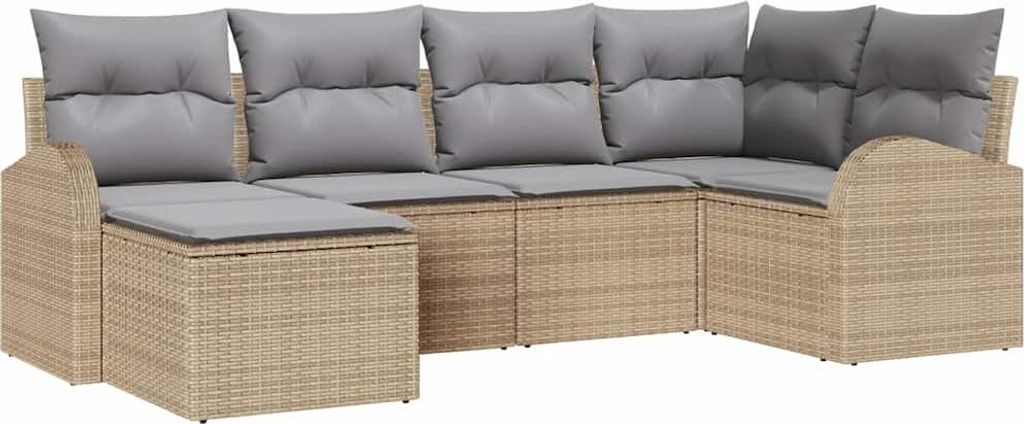 "im Sonderangebot" Sofa Set mit Kissen 6 pcs Beige und hellgrau Poly-Rattan - Terassenmöbel DEMöbel208155