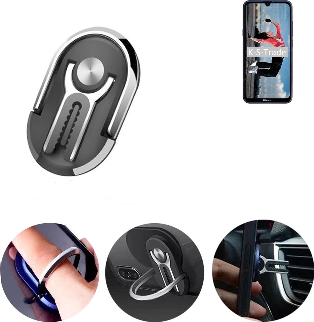 K-S-Trade 3in1 Smartphone-Ring Handy-Ring kompatibel mit HiSense Infinity H30 Lite Fingerhalterung Handyring Tischständer Lüftungsgitter-Halterung