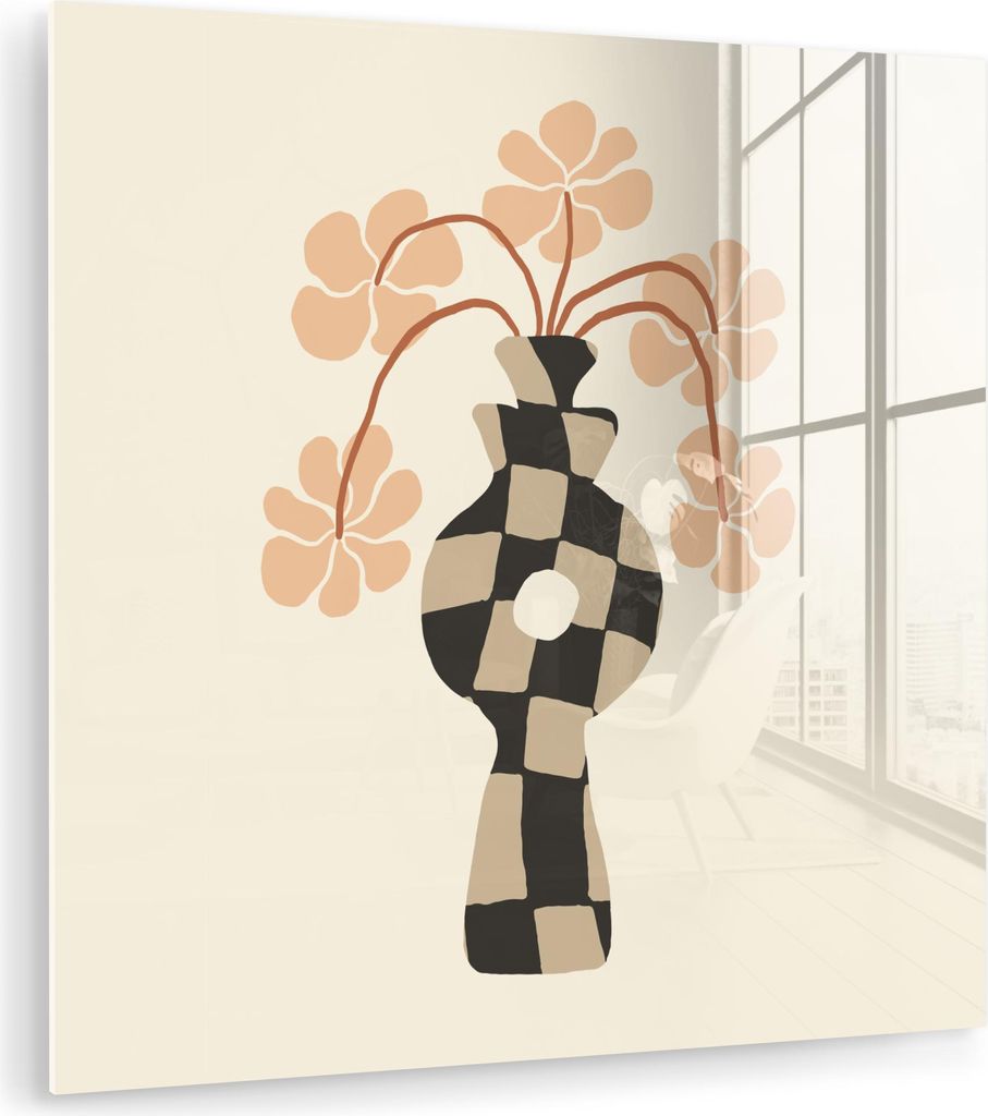 MuchoWow Glasbilder - Bilder auf Wandbild - Foto auf Glas Blumen - Vase - Abstrakte Kunst - Modern 50x50 cm Wanddekoration aus Glas - Acrylglasbild...