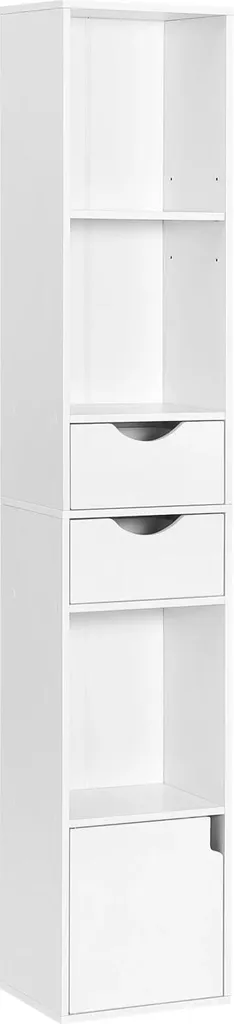 Meuble bibliothèque design 6 niches en bois blanc et tiroirs intégrés