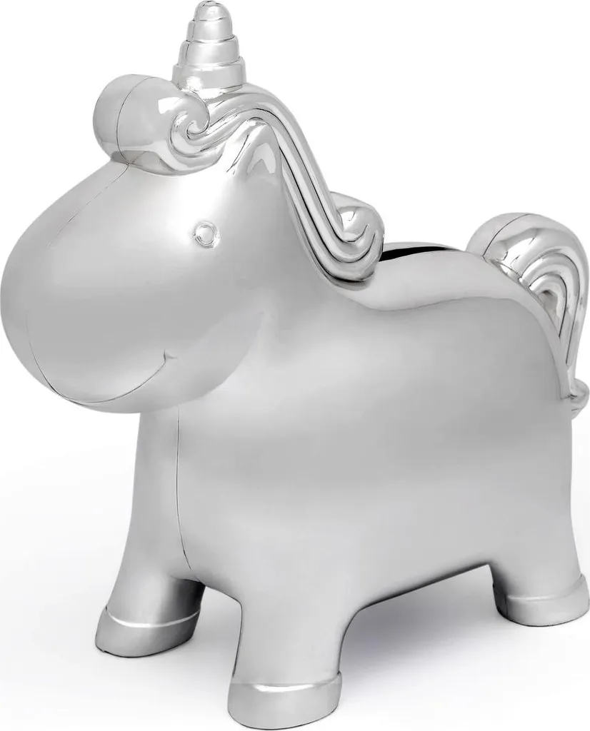 Grande tirelire licorne argentée 14 cm - Finition brillante et élégante