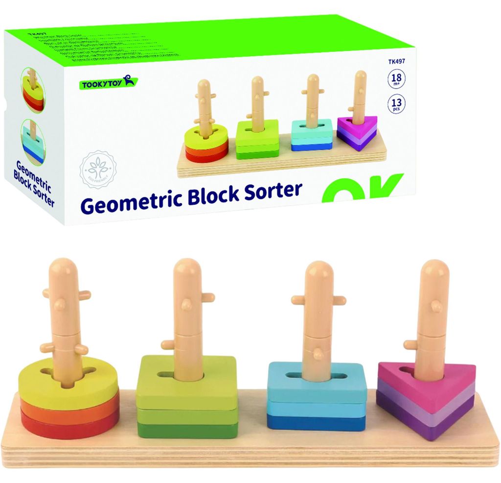 TOOKY TOY Sorter Kształtów z Kolorowymi Blokami Montessori