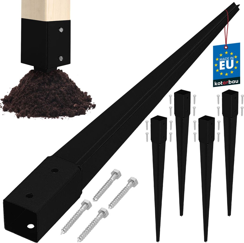 KOTARBAU 4Stk. Pfostenträger zum Einschlagen 46x46x600mm Verzinkt-pulverbeschichteter Stahl Einschlaghülse Erdanker Einschlagbodenhülse Garten...