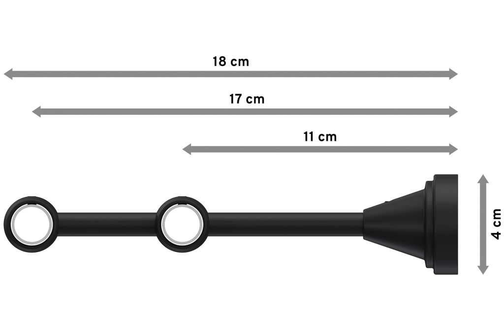 Interdeco Gardinenstange / Vorhangstange Edelstahl-Optik / Schwarz, Typ Primus Paolo (Schmiedekugel), 16 mm Ø 2-läufig, 220 cm