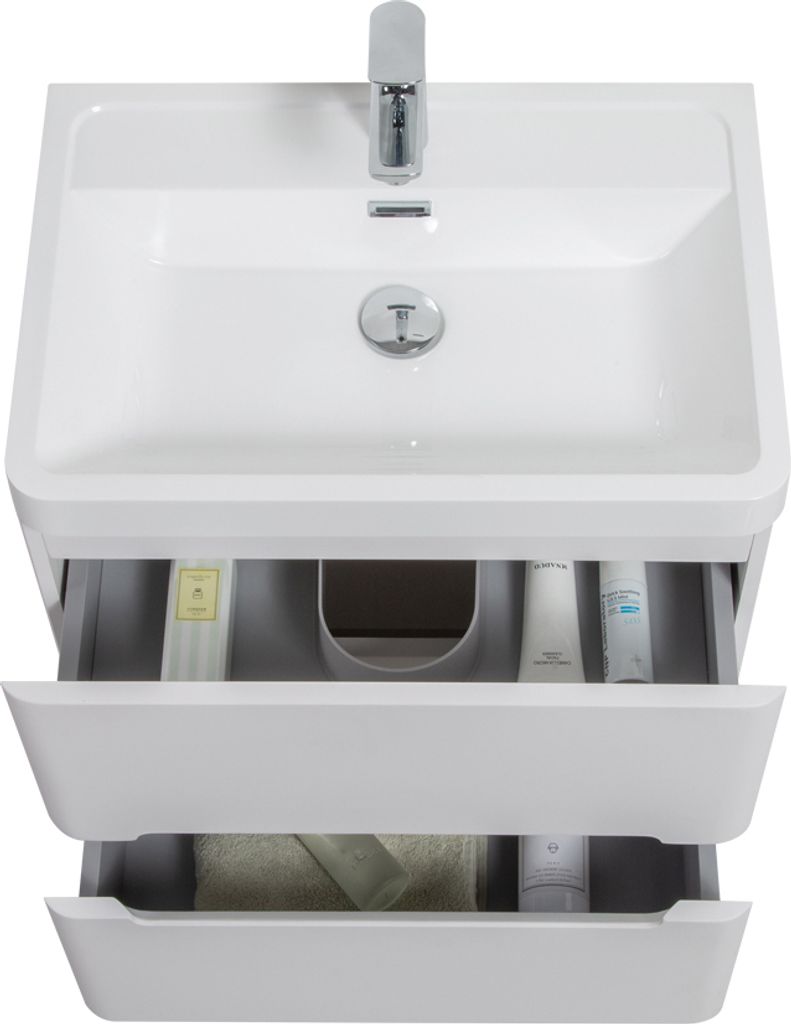 Badezimmermöbel-Set, 60 cm, weißes Waschbecken mit Unterschrank (ohne Wasserhahn und Abfluss)