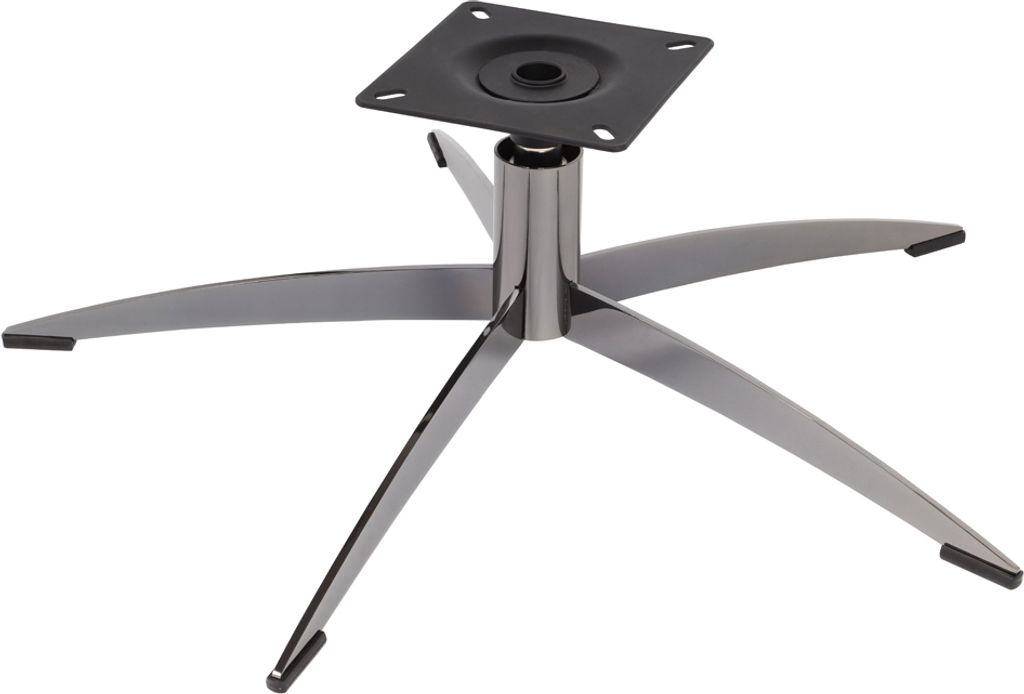A metal chair base with five legs and a square mounting plate.