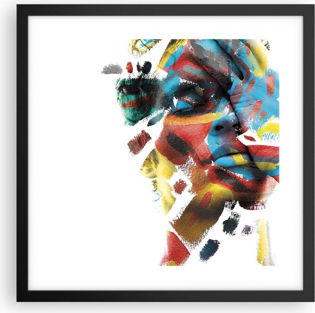 Gerahmtes Poster - Schwarzer Rahmen - Gemalt Gesicht Modern - 40x40 cm - Wand Bild - Wanddeko - Wandbilder - Kunstposter - Wandposter - Bilderrahme...