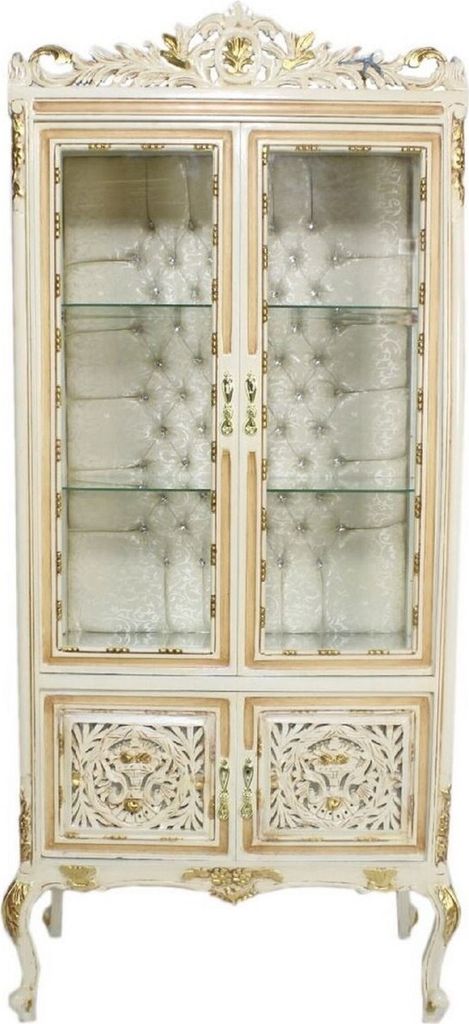 Casa Padrino Barock Vitrine Cremefarben / Beige / Gold 100 x 40 x H. 170 cm - Prunkvoller Barock Vitrinenschrank mit 2 Glastüren wunderschönen Ve...