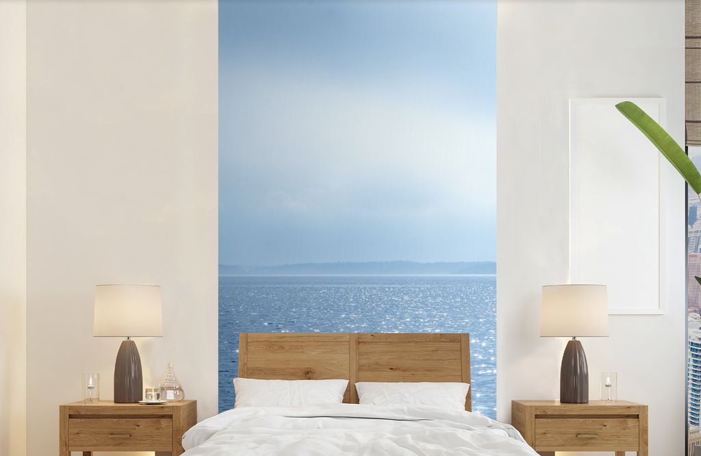 MuchoWow Fototapete für Wohnzimmer oder Schlafzimmer Wandtapete Vinyl Motivtapete Sommer - Meer - Berge - 120x240 cm - Hintergrundbild