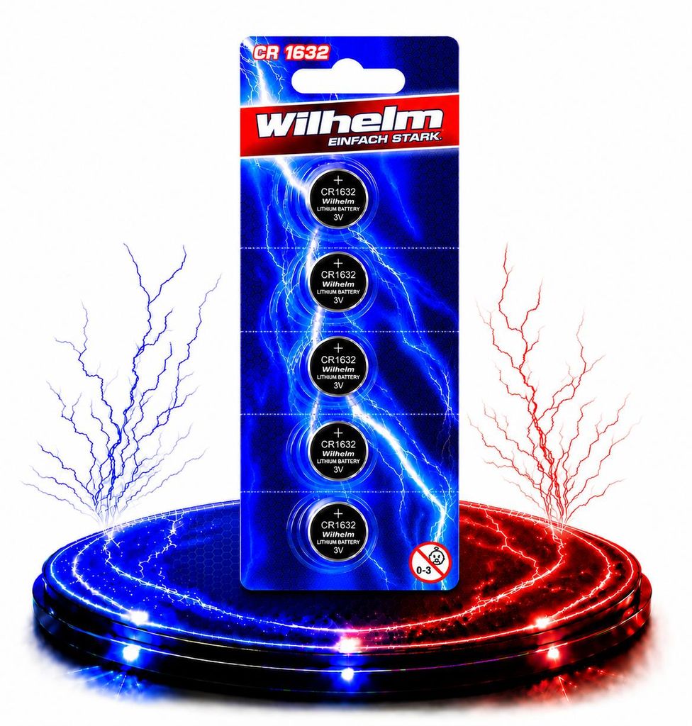 5 x CR1632 WILHELM Blister Lithium Knopfzelle 3V 140 mAh Produktbild  KI-generiertes Bild