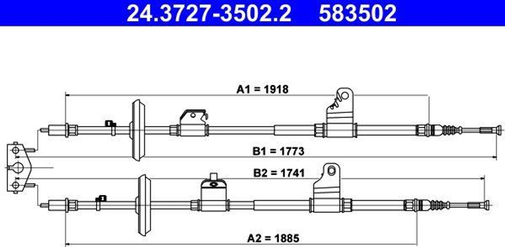 ATE 24.3727-3502.2 Seilzug, Handbremse OE 42472906 kompatibel mit Mokka
