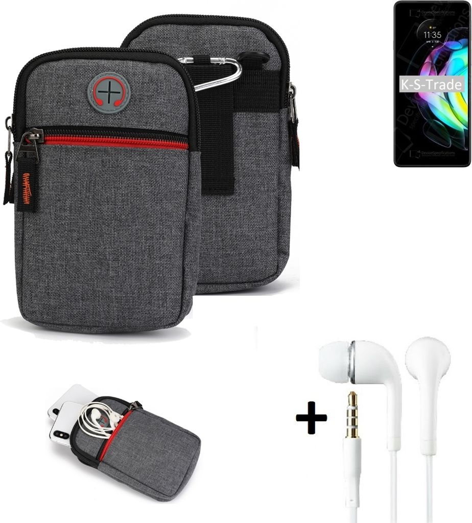 K-S-Trade Gürteltaasche + Kopfhörer kompatibel mit Motorola Edge 20 Handy Tasche Holster Schutz Hülle Handy Hülle grau Zusatzfächer 1x