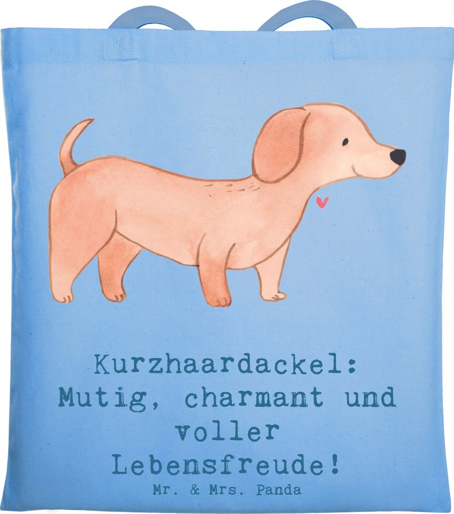 Mr. & Mrs. Panda Jutetasche Mutiger Dackel - Sky Blue - Geschenk, Hunderassen Beschreibung, kleine Hunde, Schultasche, totebag, Charakter, Jutebeut...