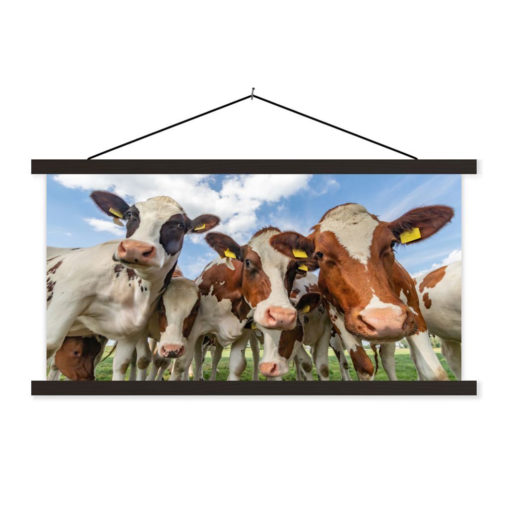 MuchoWow Textilposter Kühe - Tiere - Weide - Natur 90x45 cm mit schwarzem Rahmen - Klemmleisten