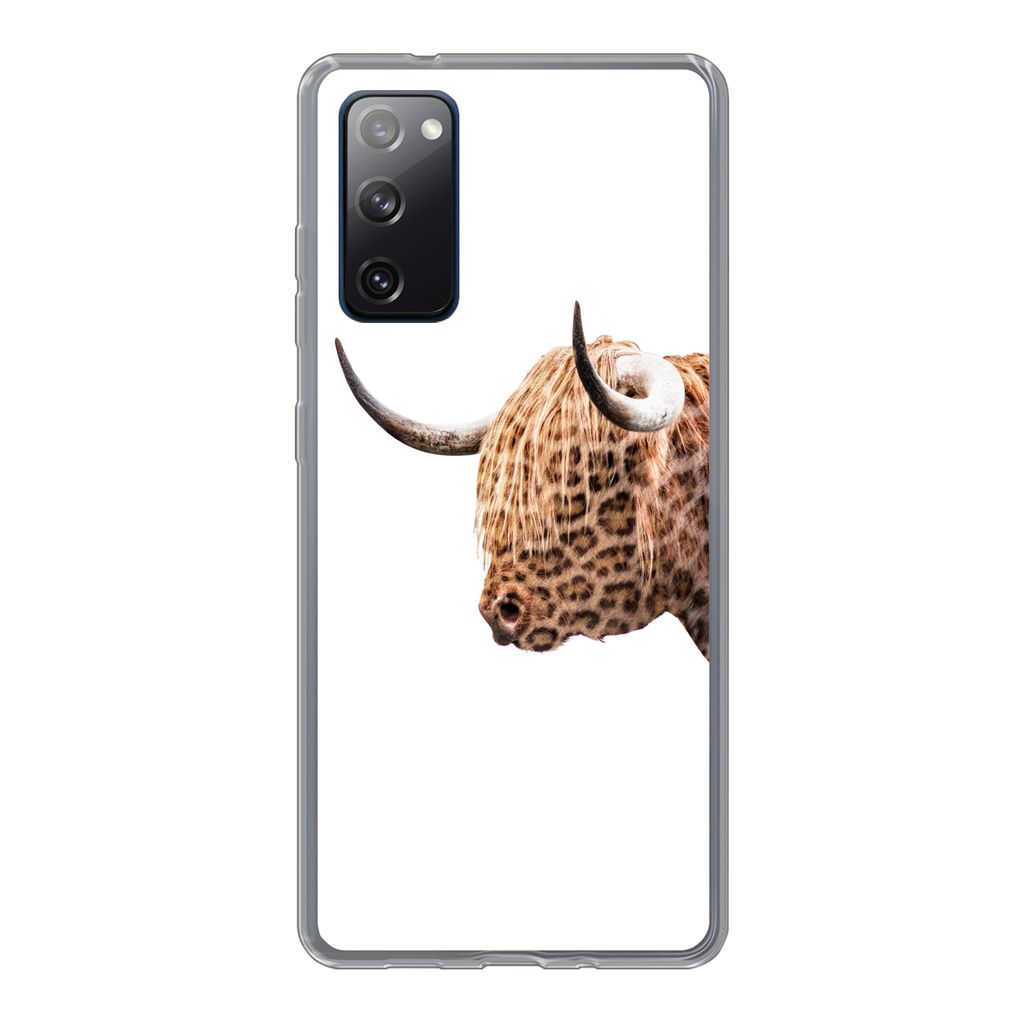 MuchoWow Handyhülle Schutzhülle Hülle für Samsung Galaxy S20 FE Schottischer Highlander - Panther - Weiß Silikon Softcase Handy Hülle - Abd...