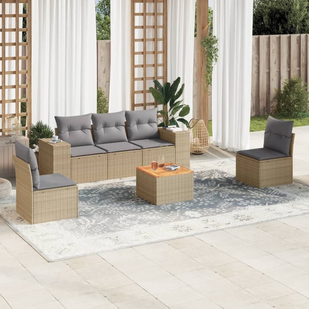 Maison Exclusive - 6-tlg. Garten-Sofagarnitur mit Kissen Beige Poly Rattan