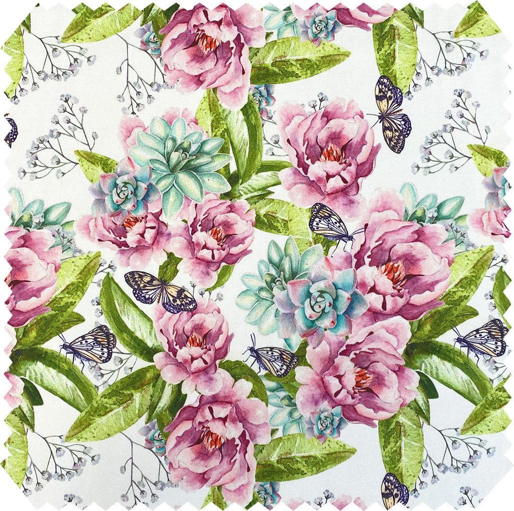 novely OXFORD 210D - D225 Butterflies & Flowers - Bedruckter Polsterstoff - Outdoor Dekostoff - Wasserabweisende Reißfeste Meterware 1lfm