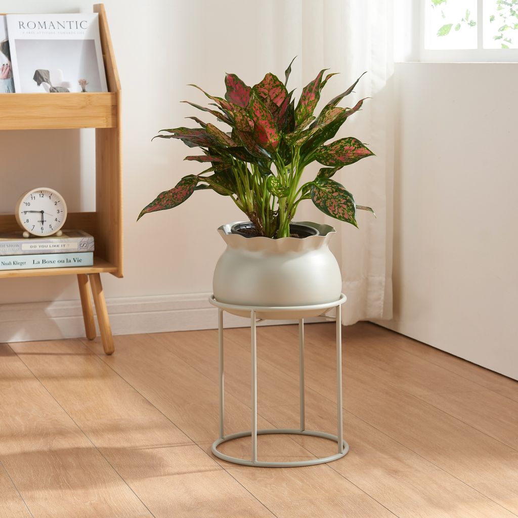 Pflanzenständer ‘Assen’ mit Blumentopf Metall 38 x 23,5 cm Hellgrau