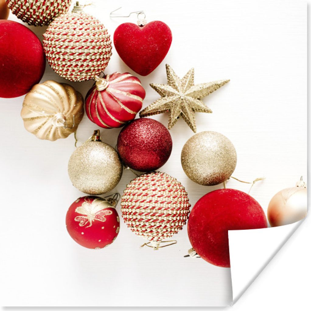 MuchoWow Poster Winter - Rot - Kugeln 100x100 cm - Babyzimmer
