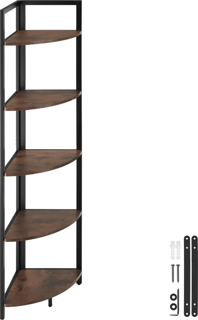 Bibliothèque d’angle industrielle Castlebar 150 cm bois foncé chic