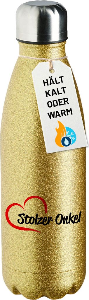 Huuraa Trinkflasche Stolzer Onkel Herz 500ml Gold Edelstahl Wasserflasche Trinkflasche Geschenkidee