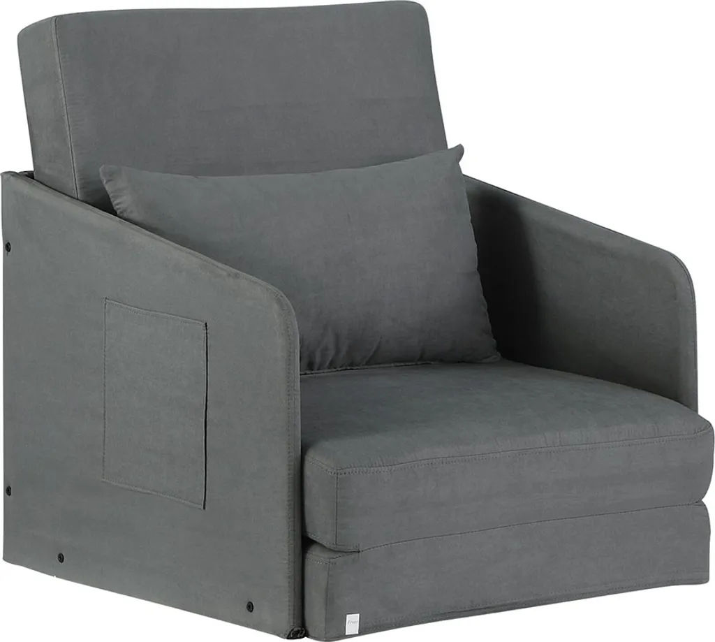 Petit canapé convertible gris avec housse lavable et poches latérales