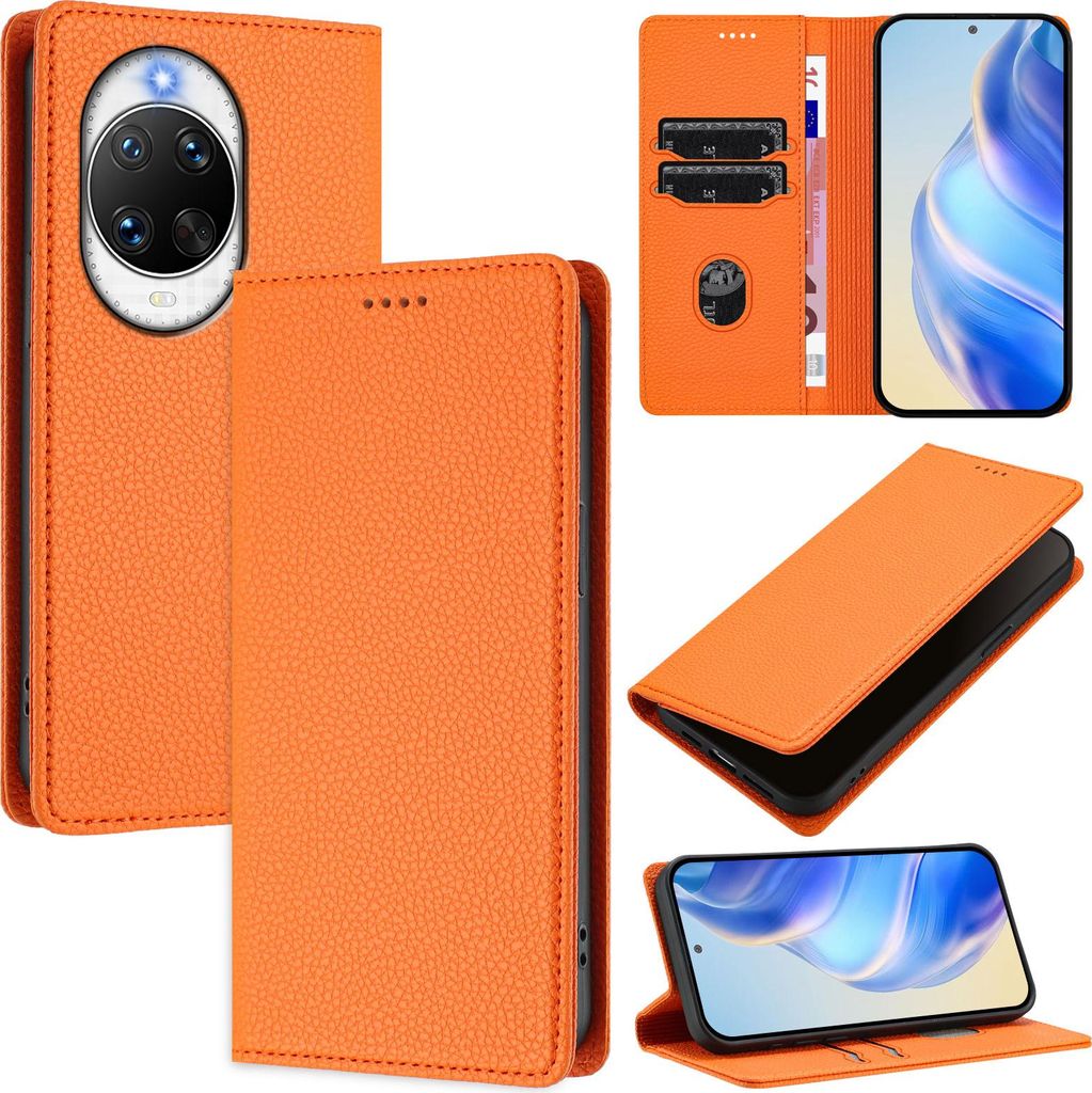 Litchi Leder Handyhülle für Huawei Nova 14 Ultra Wallet Kartenfächer Standfunktion Hülle Orange