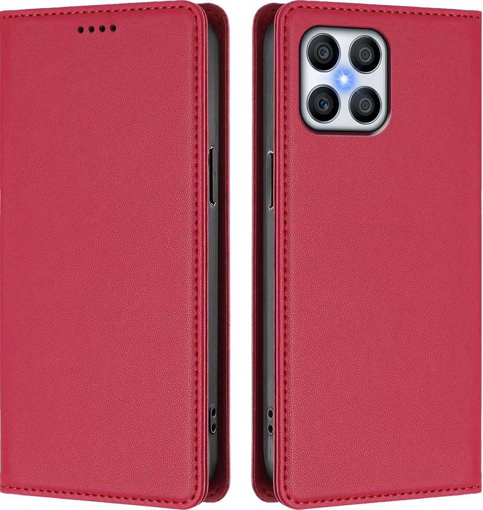 Handyhülle für Honor X8 5G/Honor X6/Honor 70 Lite, Kunstleder Klapphülle Stoßfeste Magnetische Hülle mit Ständer Rot