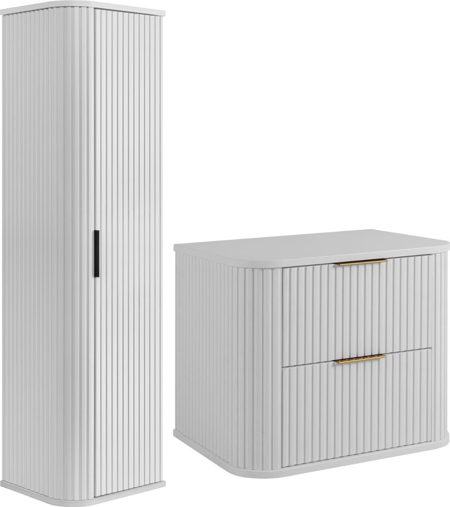 RODAN | Badmöbel Set - 60,4 cm - 2-teilig - Weiß - Hochwertige MDF Fronten - Badmöbel Weiß - Hochschrank - Waschbeckenunterschränke