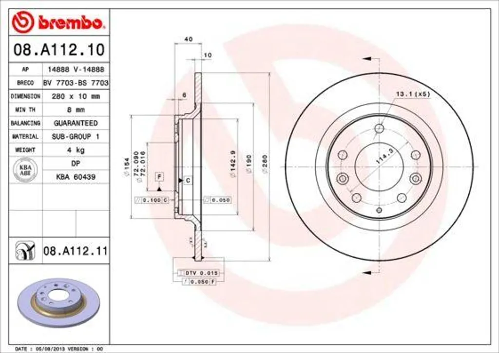 Disque de frein arrière Brembo pour Mazda MX-5 et Premacy CP - Qualité OE