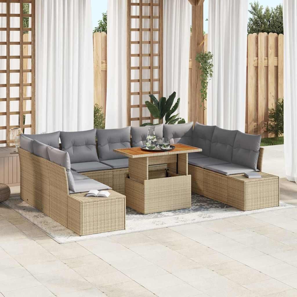 Maison Exclusive - Garten-Sofa-Set mit Speicher 10 pcs Beige Poly Rattan