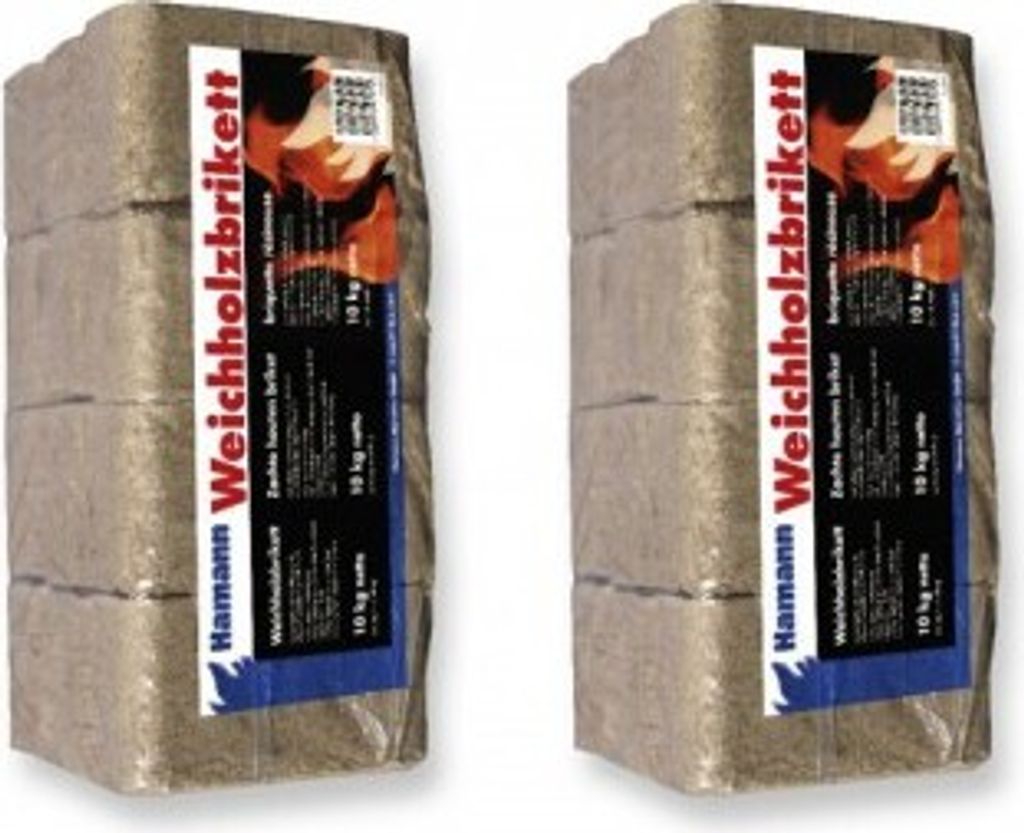 20 kg Briketts Brennstoffe Weichholzbriketts 2x10 kg