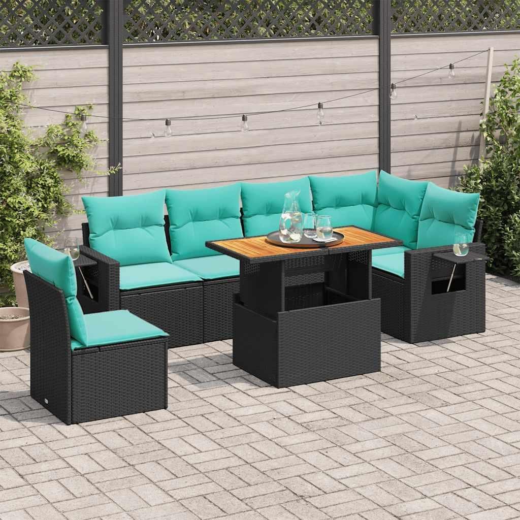 CLOIRS@ 7-tlg. Sofagarnitur Garten - Sofa-set - Gartenmöbelset - mit Kissen - Schwarz Poly Rattan