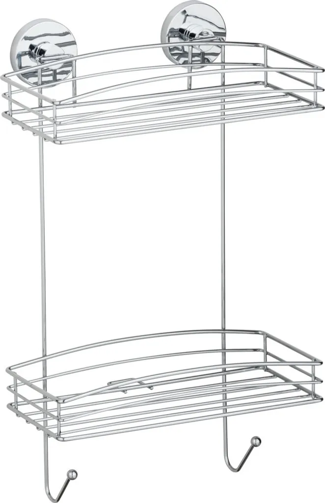 Cestino Doccia A Ventosa – Organizer Bagno Senza Trapano, Vassoio Multifunzione In Metallo Con Ganci, 30 Cm, Moderno E Salvaspazio