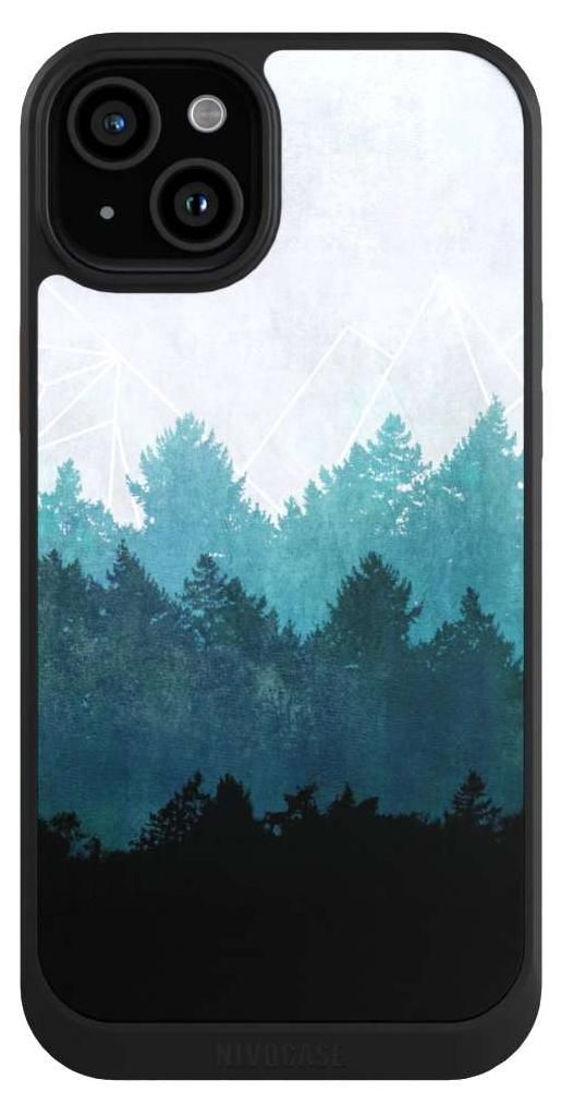 NIVOCASE Hülle für Apple iPhone 15 Plus Handyhülle NIVOcore Case Schwarz Abstrakt Baum Wald