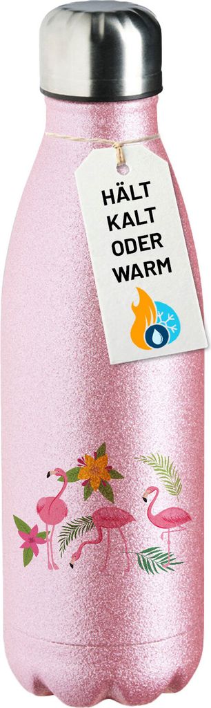 Huuraa Trinkflasche Flamingos Comic 500ml Pink Edelstahl Wasserflasche Trinkflasche Geschenkidee
