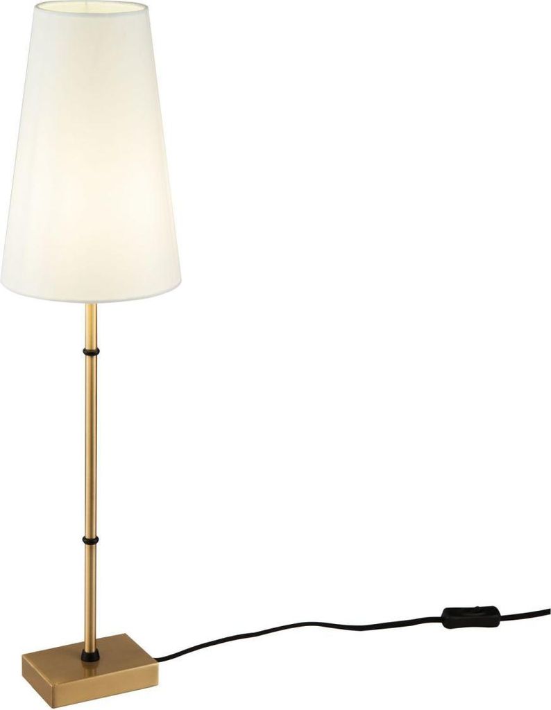 Tischlampe Metall Stoff E14 rund D: 16,5 cm 60 cm hoch in Messing Weiß Modern
