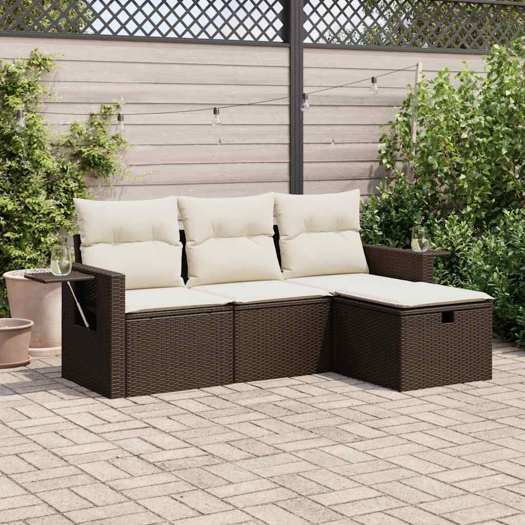 Maison Exclusive - 4-tlg. Garten-Sofagarnitur mit Kissen Braun Poly Rattan