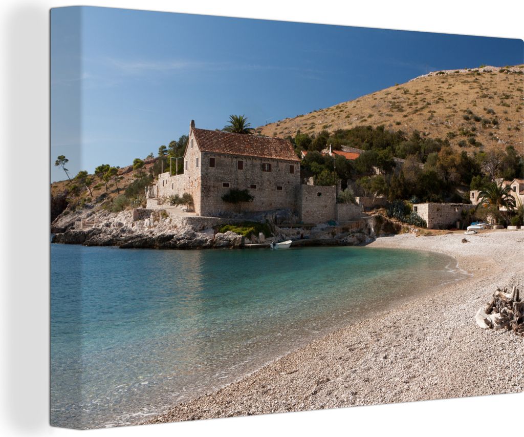 OneMillionCanvasses - Leinwandbilder - 140x90 cm, Kleiner Strand von Hvar, Wandbilder Kunstdruck Wanddekoration