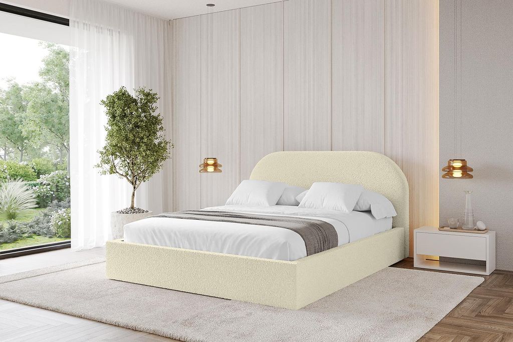 ALTDECOR Polsterbett mit Bettkasten - TIVON - 200x200 Beige - Bett mit Kopfteil, Boxbett ohne Matratze, Doppelbett mit Stauraum