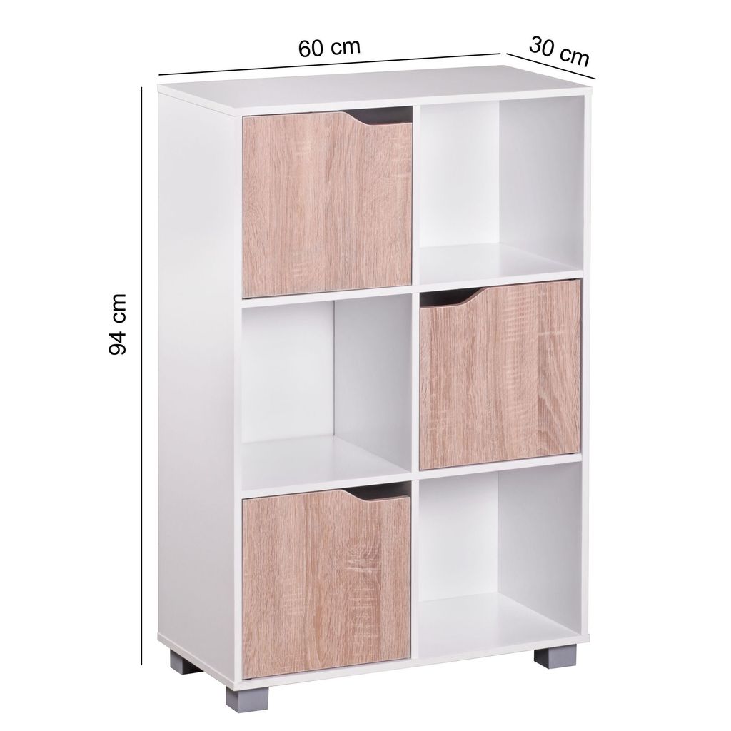 FineBuy Design Bücherregal 8 Fächer MASSA Modern Holz Weiß mit Türen Sonoma Eiche Ablagefächer Standregal freistehend Größe wählbar