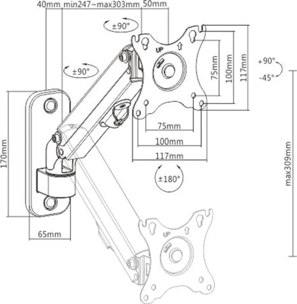 Support Écran PC Mural Robuste Charge 7kg avec Inclinaison Ajustable - 3