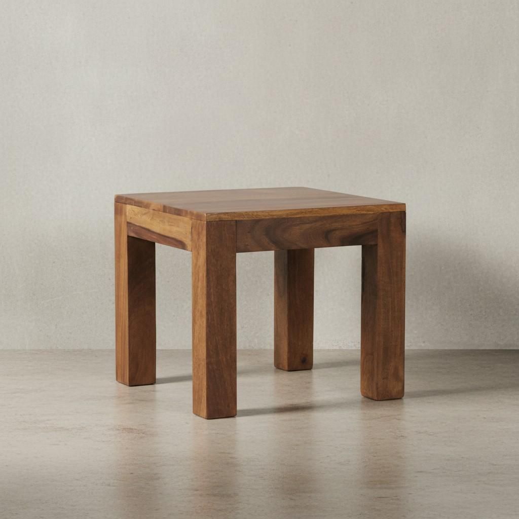 Massivholz-Tisch "Nako": Handgefertigt, 45x40x45 cm, Sheeshamholz, 50kg Belastbarkeit. Braun, 45x45x40 cm | Kadima Design