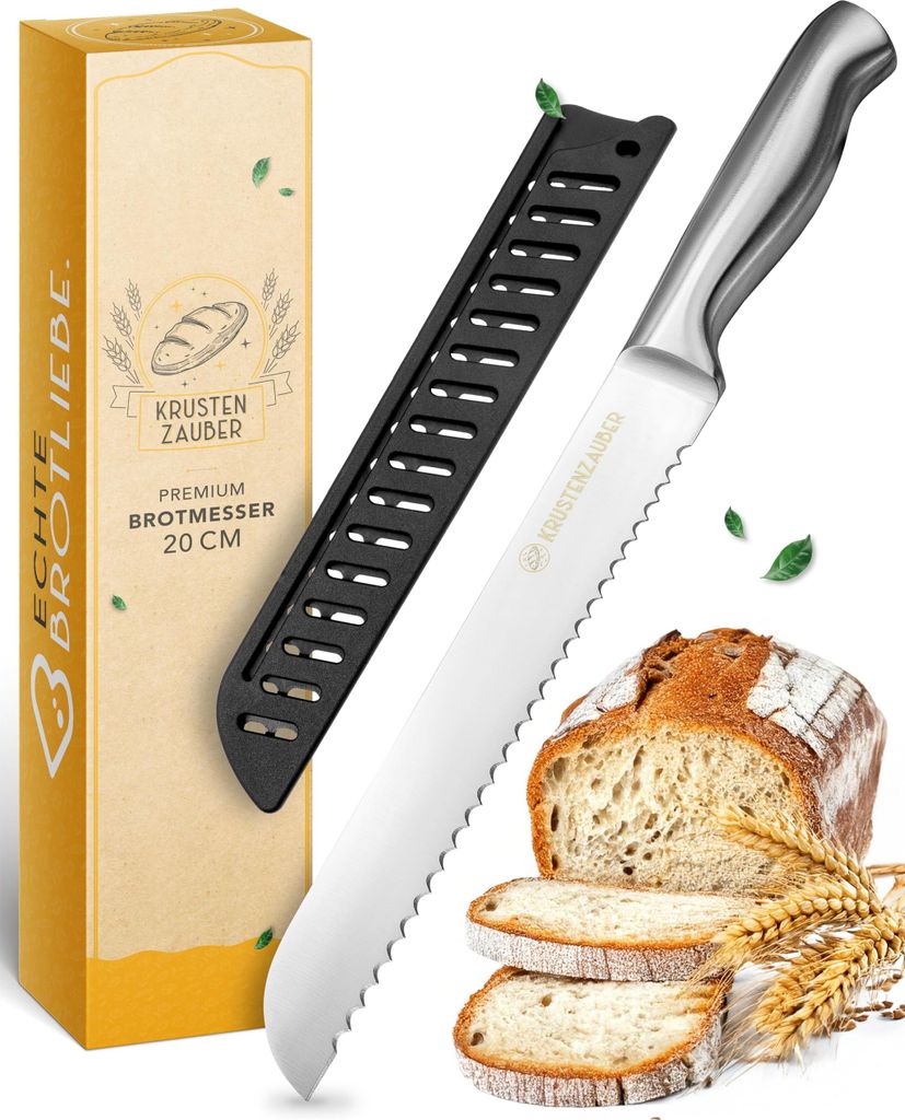 KRUSTENZAUBER Scharfes Brotmesser mit Wellenschliff & 20cm Klingenlänge, Großes Brotschneidemesser | langlebiger Edelstahl für präzises Brot sc...