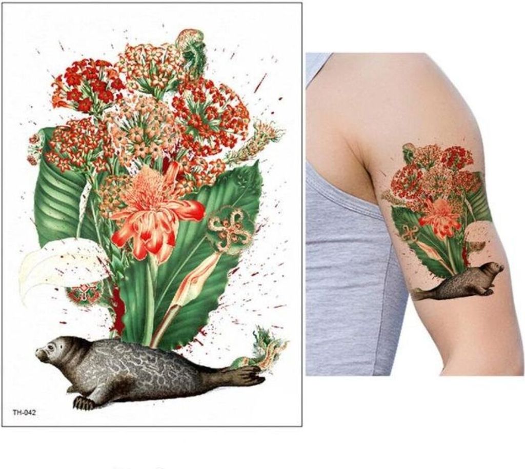 Temporäres Tattoo Blume Robbe Design Temporary Klebetattoo Produktbild 