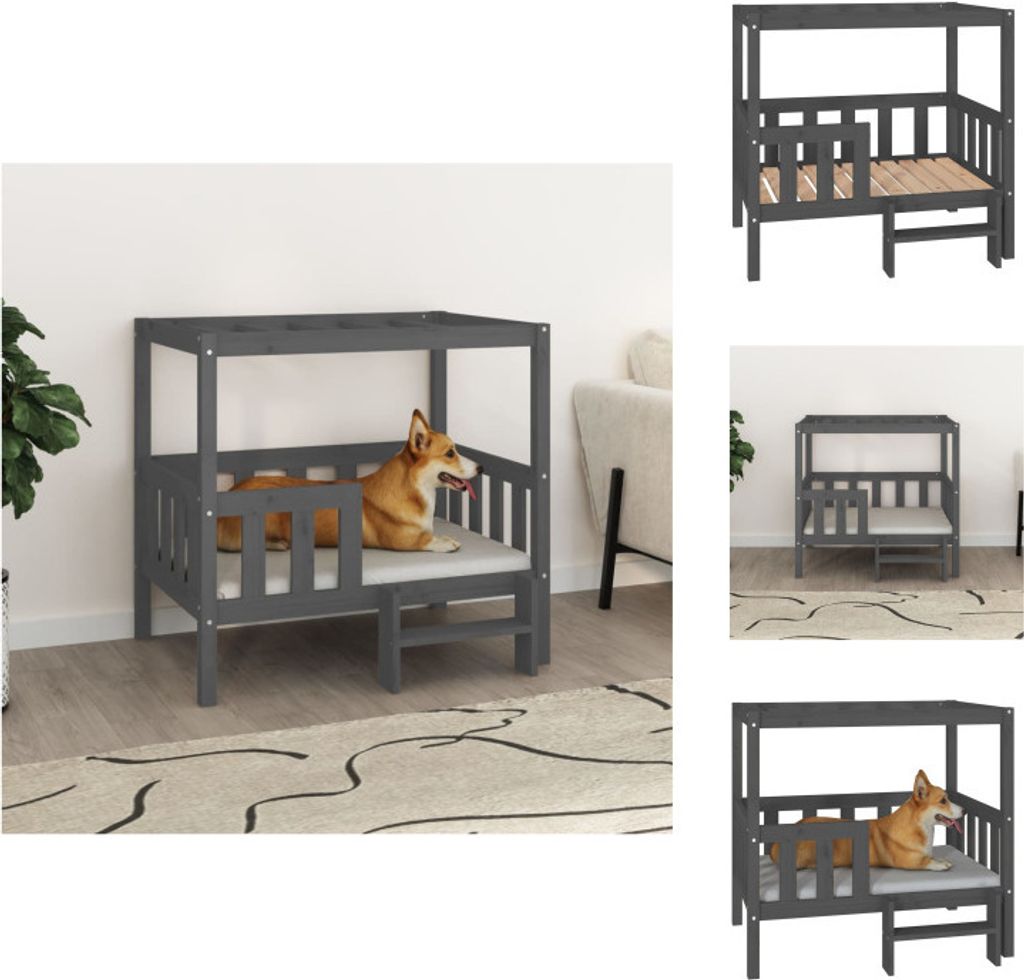 vidaXL Hundebett Grau 95,5x73,5x90 cm Massivholz Kiefer - Hundebetten