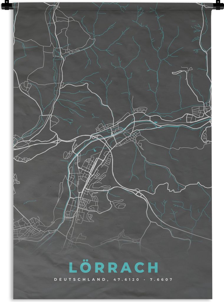 MuchoWow Wandteppich Wandbehang Deutschland - Blau - Lörrach - Stadtplan - Karte 60x90 cm Tapisserie Dekoration Wandtuch - Foto-Teppich - Abwasc...