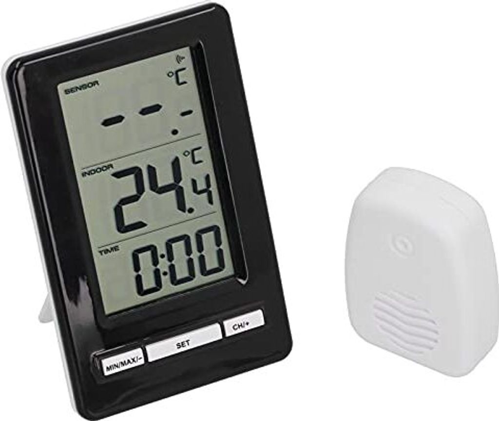 Funk Thermometer, Inkl Außensender, 100M Übertragungsreichweite, Großer LCD Bildschirm, Hängendes und Vertikales Thermometer für Wohnungen, B...