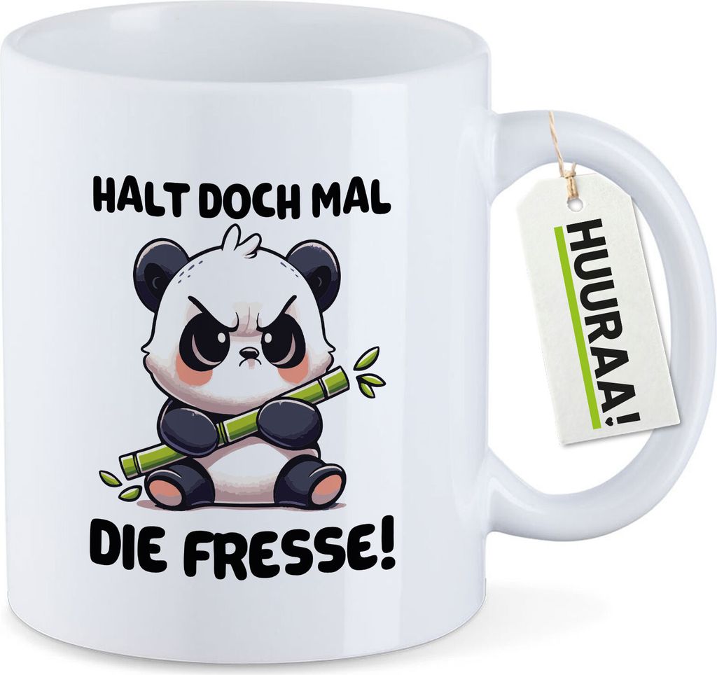 Huuraa Kaffeetasse Halt die Fresse grimmiger Panda 330ml Weiß Keramik Kaffeebecher Geschenkidee