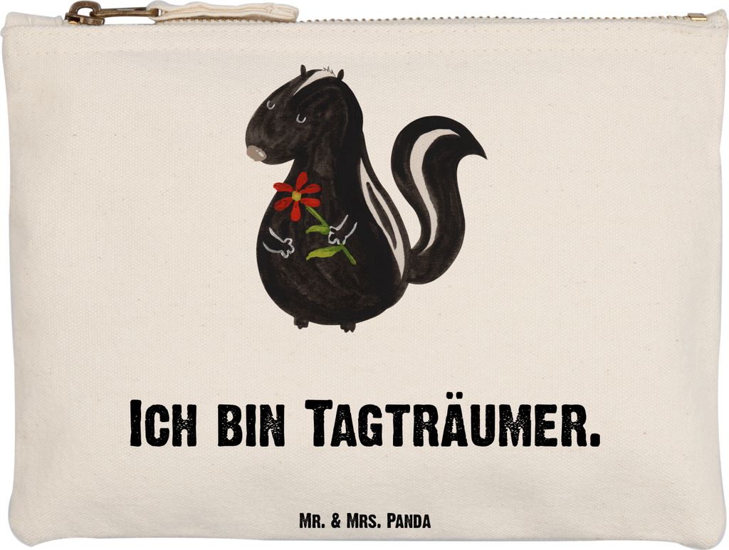 Mr. & Mrs. Panda Mäppchen Stinktier Blume Grösse XL Große - Weiß - Geschenk, Stoffbeutel, Träume, kosmetiktäschchen, Wildtier, Kulturtasche, ...